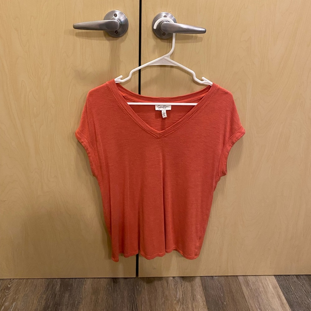 Jessica Simpson Short Sleeve V-Neck Top - Coral